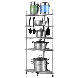 多层三角厨房置物架落地式不锈钢收纳架子储物架转角杂物架放锅架