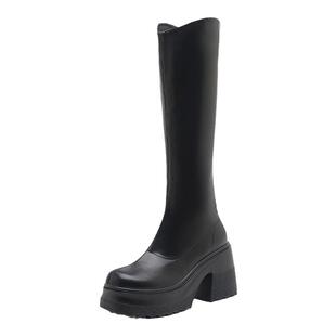 增高10厘米厚底高筒靴女2025新款长筒靴加绒高跟靴子小个子骑士靴