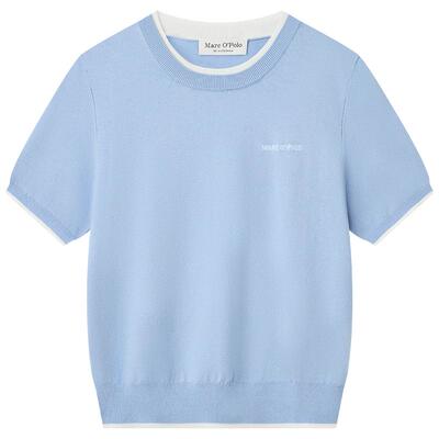 MOP撞色假两件毛织短袖T恤女