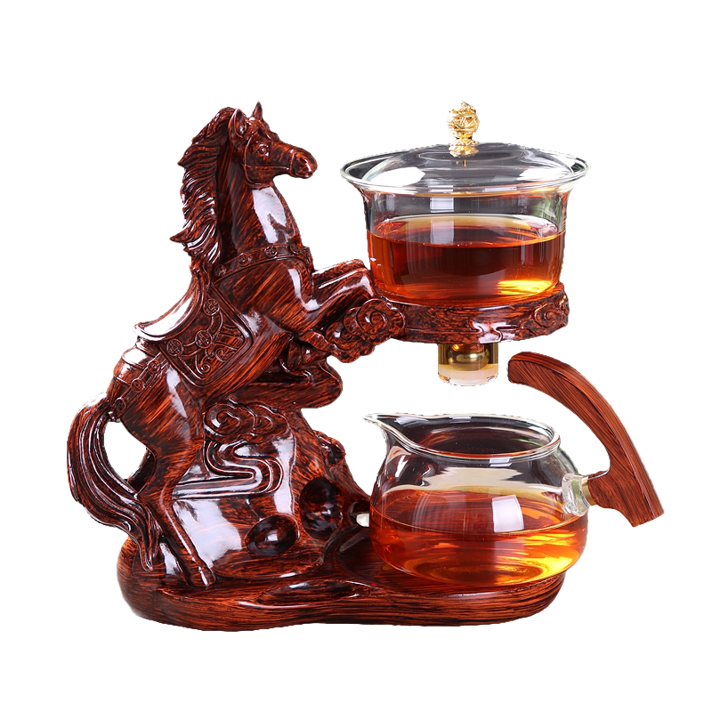 马到成功茶具套装家用耐热玻璃懒人泡茶器创意中式客厅磁吸泡茶壶