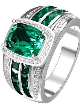 精工925纯银镀金绿宝石戒指