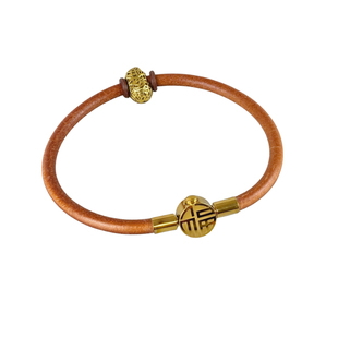 牛皮手绳金福高档镀金手链4mm女节日礼物新年爆款简约时尚腕饰diy