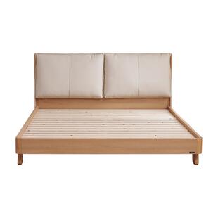 全友家居2025新款原木风大象耳朵软包床主卧实木铺板床1米8双人床