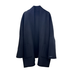 牦牛绒浴袍式蝙蝠袖双面绵羊毛大衣女中长款秋冬新款慵懒毛呢外套