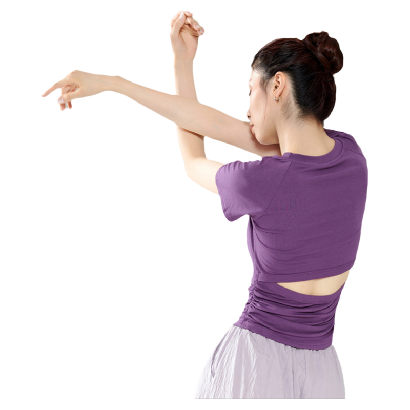 dancetoday练功形体服夏季现代舞短袖露背上衣女古典中国舞舞蹈服