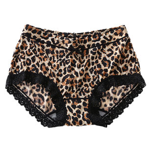 豹纹内裤女款中腰胖mm大码性感冰丝莫代尔不夹臀彩田薄款新款蕾丝