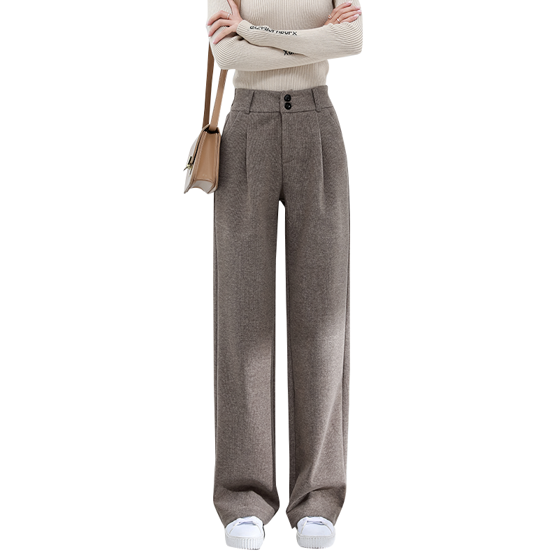 毛呢阔腿裤女秋冬季2025年新款高腰垂感宽松拖地加绒加厚直筒裤子