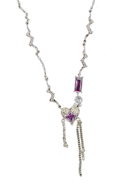 女紫色褶皱爱心项链锁骨链