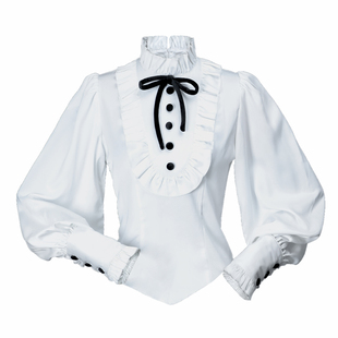 【Lace Garden】+魔法学院+复古宫廷风羊腿袖荷叶边黑衬衫lolita