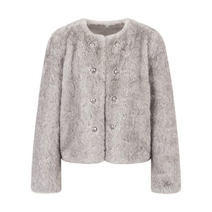 衣香丽影灰色小香风皮草外套女短款2025冬装新款皮毛一体毛毛外套