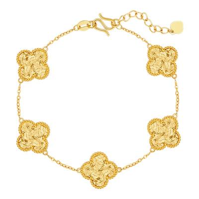 潮宏基IN+高光金四叶草五花黄金手链足金碎碎冰大版卟纪念礼物