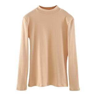 秋衣女纯棉半高领打底上衣秋冬加厚保暖内衣中领棉毛衫可外穿上衣