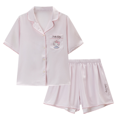 Gukoo/果壳睡衣春夏HelloKitty联名新款简约冰丝女士家居服套装B