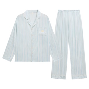 乐姿梦水光丝绸睡衣男春秋款长袖冰丝可外穿春夏季家居服男士套装