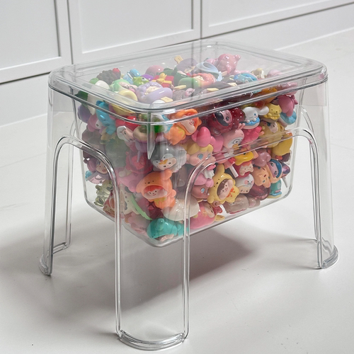 萌粒盲盒手办收纳盒透明凳子公仔玩具娃娃展示柜架客厅矮凳家用