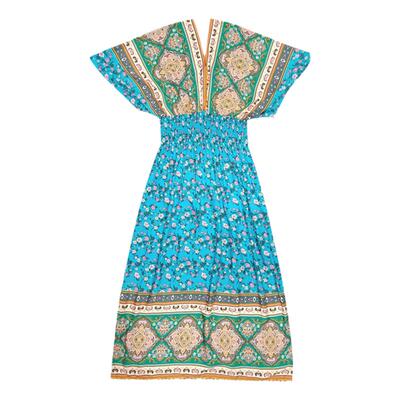 度假裙碎花夏季短袖连衣裙棉绸裙