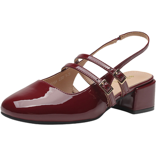 大东红色女士凉鞋女款2026新款夏季包头浅口单鞋粗跟玛丽珍鞋婚鞋