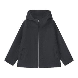 冬季原创设计师款男士休闲简约宽松短款双面羊毛连帽大衣外套