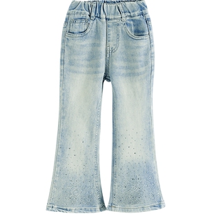 女童喇叭裤春秋款2026新款儿童春装亮片牛仔裤时尚小女孩休闲长裤