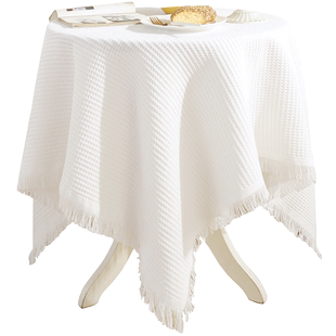 唯米5201麻棉ins风法式轻奢方形餐桌台布日系白色小圆桌布茶几布