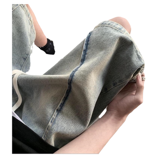 水洗复古牛仔短裤男夏季欧美潮牌oversize裤子少年感美式五分中裤