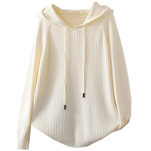 春秋大码200斤毛衣女士胖mm纯色遮肚子巨显瘦藏肉连帽针织卫衣潮