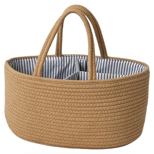 手工编织棉线收纳篮玩具零食杂物收纳筐分格可拆卸储物手提篮子