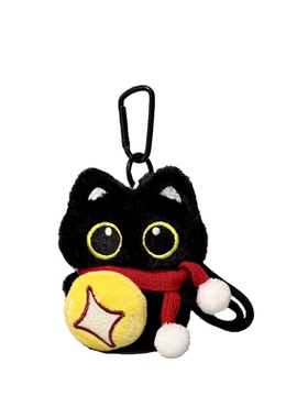抱鱼大眼黑猫毛绒玩偶情侣包挂件