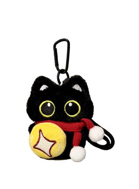 抱鱼大眼黑猫毛绒玩偶情侣包挂件