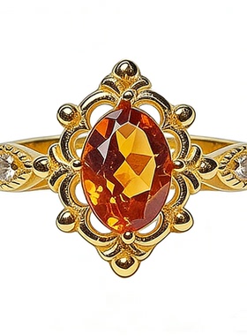 天然黄水晶戒指女夏转运招财花