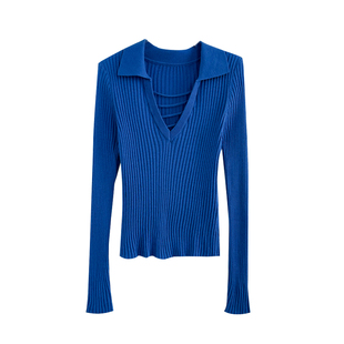 翻领短款长袖针织衫女毛衣秋冬新款设计感休闲修身显瘦百搭上衣潮