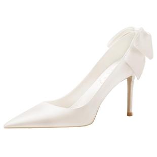 蝶翼双生rose castle 法式订婚鞋女白色高跟新娘鞋绸缎礼服单鞋