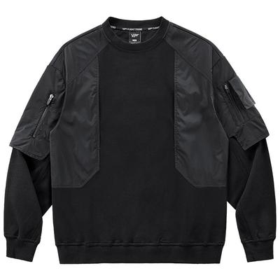 机能风假两件拼接多口袋圆领卫衣