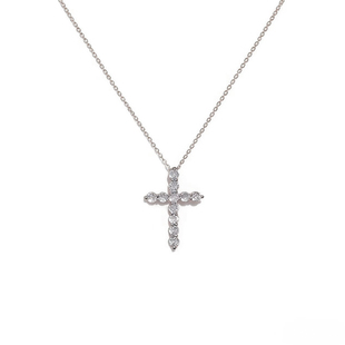 银色锆石十字架项链吊坠爆闪轻奢高级感小众锁骨链女满钻精致项链