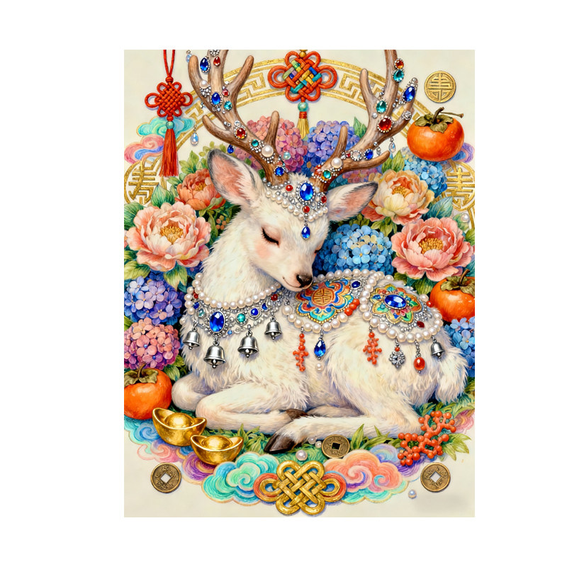 【花田错】新款钻石画满钻好运吉祥鹿客厅玄关异形钻手工贴装饰画