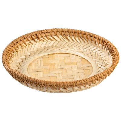 竹编盘子手工圆形收纳竹盘装饰簸箕托盘家用馒头筐编织盘竹篮竹筐