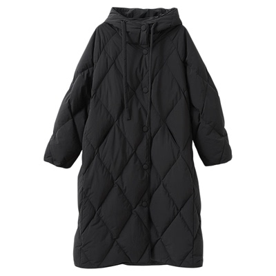 popchrio抽绳菱格连帽羽绒服