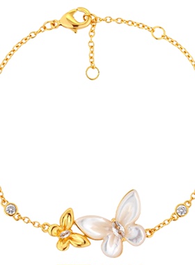 一撇一捺蝶梦流光系列蝶舞翩然手链女白色蝴蝶吊坠金色手饰轻珠宝