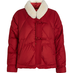 QS秸熙2025冬季新款新中式轻国风流苏盘扣羽绒服保暖獭兔毛领外套