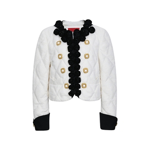 lefame拉飞姆简约玫瑰花盘绣黑白撞色羽绒服