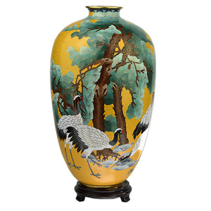 北京正宗景泰蓝松鹤延年花瓶纯铜珐琅乔迁居家摆件送老人生日礼物