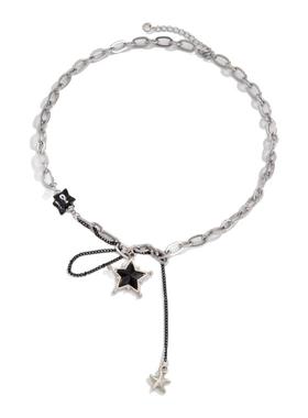 钛钢不掉色黑色五角星吊坠项链