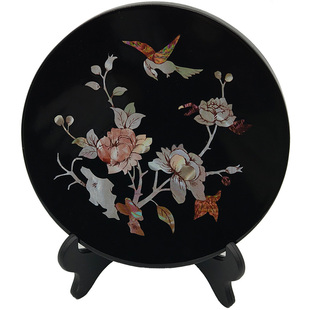 新中式风仿螺钿漆器漆盘摆件办公室家居玄关装饰风水聚财馈赠礼品