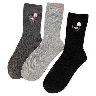 秋欧货设计立体毛球可爱字母韩版日系ins风灰色针织可爱中筒袜女