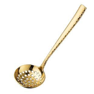 加厚304不锈钢金色火锅勺子汤勺漏勺粥勺长柄防烫大号小号套装勺