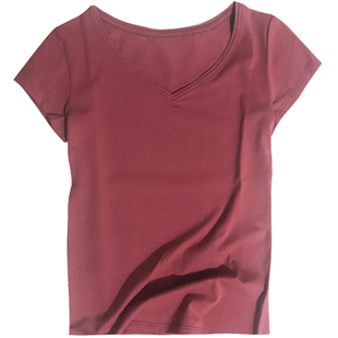 v领白色t恤女夏短袖纯白纯棉弹力内搭体恤上衣高级感打底衫简约