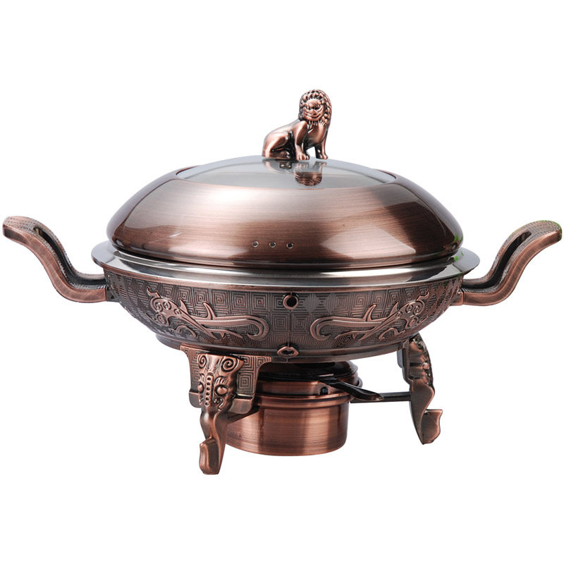浮雕狮子头固体酒精炉火锅干锅液体环保油不锈钢汤锅炖锅餐厅商用