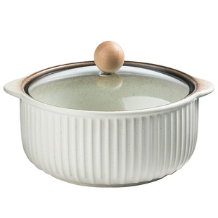 日式双耳汤碗带盖陶瓷水果沙拉碗创意大号泡面碗家用汤盆汤锅大碗