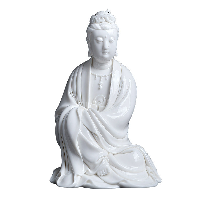 戴玉堂陶瓷郑清海《披坐观音小号》德化白瓷收藏送礼摆件家居饰品