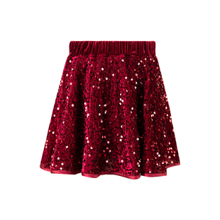 LittleNaive女童珠片半身裙冬季儿童红色圣诞A字亮片半裙百搭裙裤